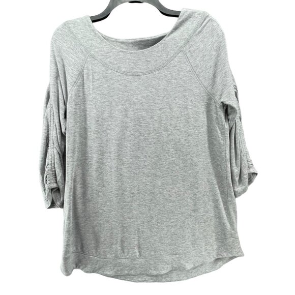 Chicos Tops - Chicos Zenergy Top Womens M Gray Pullover Blouse Ruched Sleeves Stretch Casual